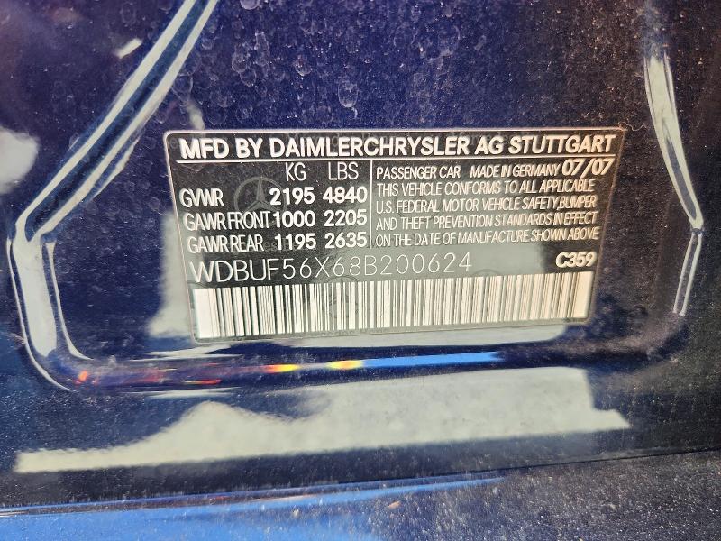 2008 Mercedes-benz E მანქანა იყიდება აუქციონზე, vin: WDBUF56X68B200624, აუქციონის ნომერი: 72600806