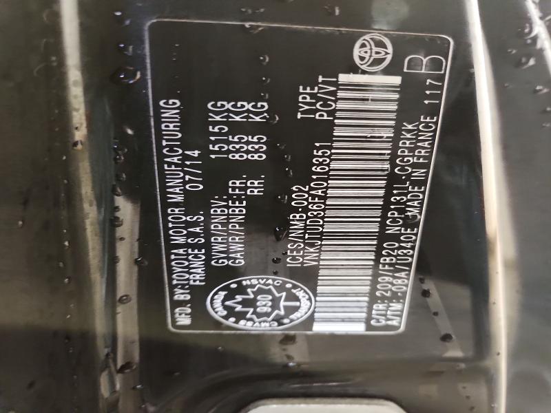 Продажа на аукционе авто 2015 Toyota Yaris, vin: VNKJTUD36FA016351, номер лота: 71809276