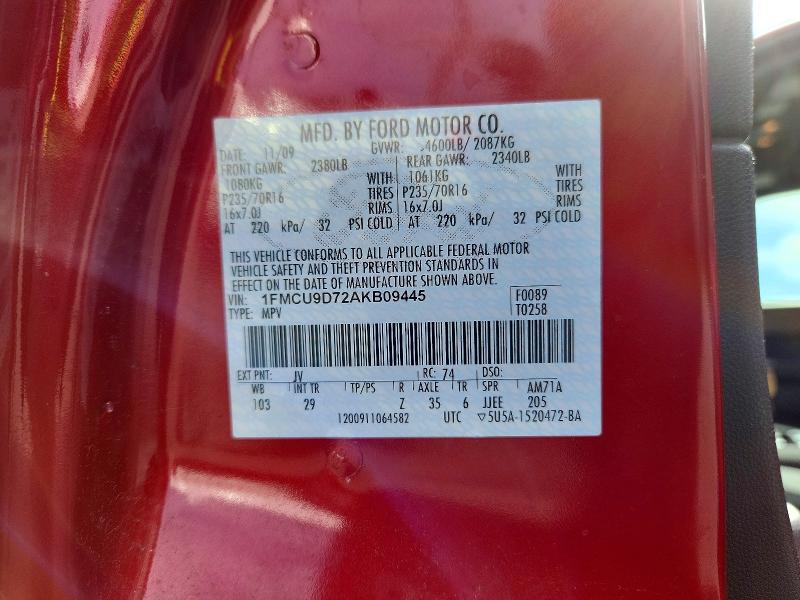 Продажа на аукционе авто 2010 Ford Escape, vin: 1FMCU9D72AKB09445, номер лота: 71192436