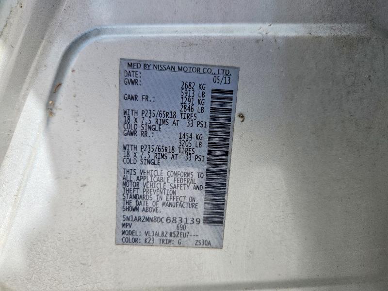 70563846 :رقم المزاد ، 5N1AR2MN8DC683139 vin ، 2013 Nissan Pathfinder مزاد بيع
