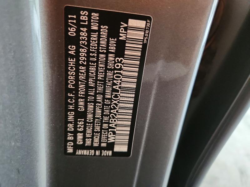 71996196 :رقم المزاد ، WP1AB2A2XCLA40193 vin ، 2012 Porsche Cayenne مزاد بيع
