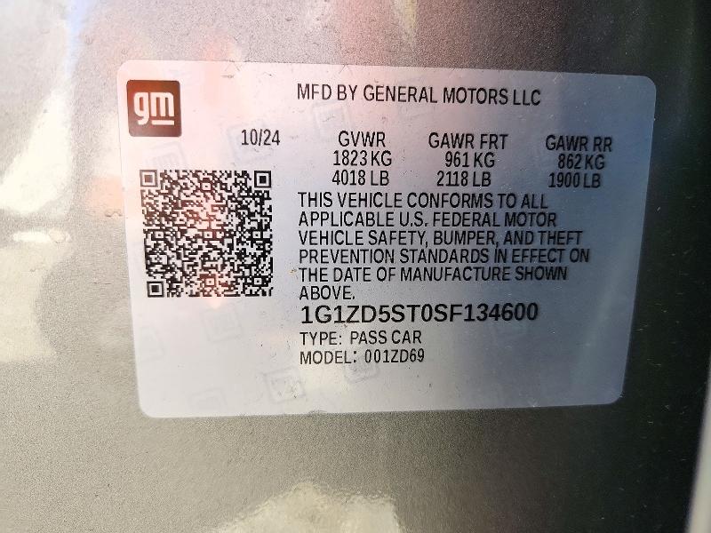 71739966 :رقم المزاد ، 1G1ZD5ST0SF134600 vin ، 2025 Chevrolet Malibu مزاد بيع