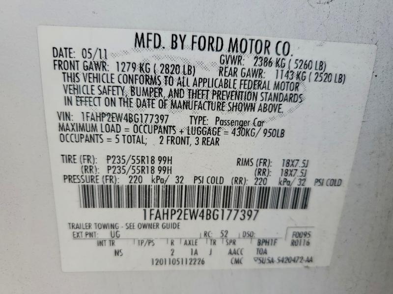 71747856 :رقم المزاد ، 1FAHP2EW4BG177397 vin ، 2011 Ford Taurus مزاد بيع