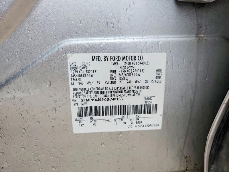 2019 Ford Edge მანქანა იყიდება აუქციონზე, vin: 2FMPK4J96KBC40163, აუქციონის ნომერი: 71045756