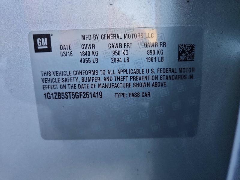 Продажа на аукционе авто 2016 Chevrolet Malibu, vin: 1G1ZB5ST5GF261419, номер лота: 69326896