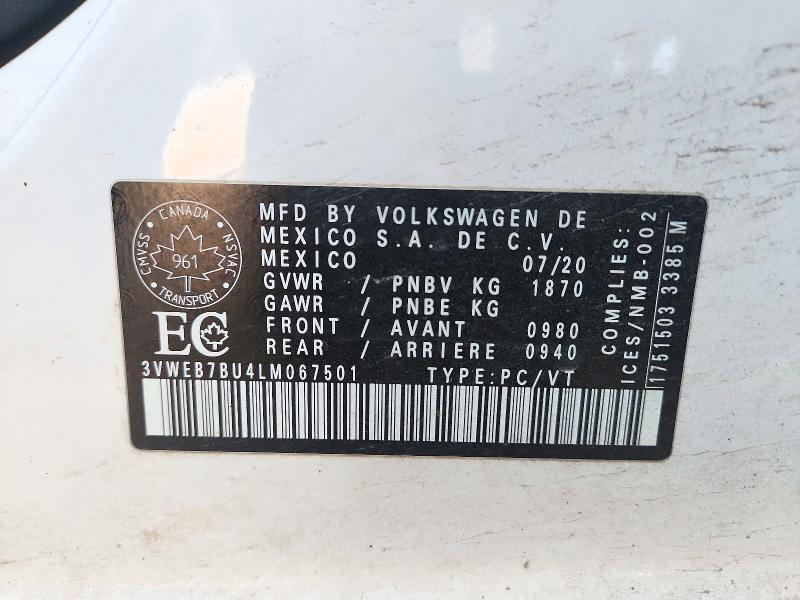 71817576 :رقم المزاد ، 3VWEB7BU4LM067501 vin ، 2020 Volkswagen Jetta مزاد بيع