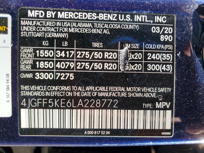 2020 Mercedes-benz Gls მანქანა იყიდება აუქციონზე, vin: 4JGFF5KE6LA228772, აუქციონის ნომერი: 72150246
