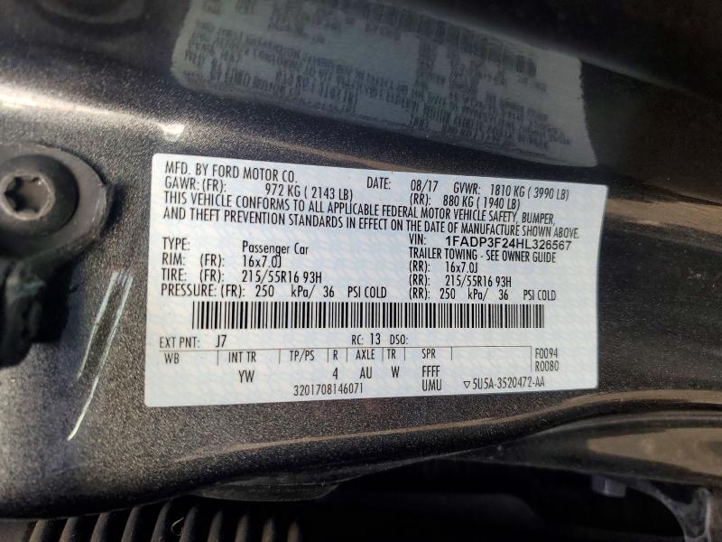 Продаж на аукціоні авто 2017 Ford Focus, vin: 1FADP3F24HL326567, номер лоту: 71943776