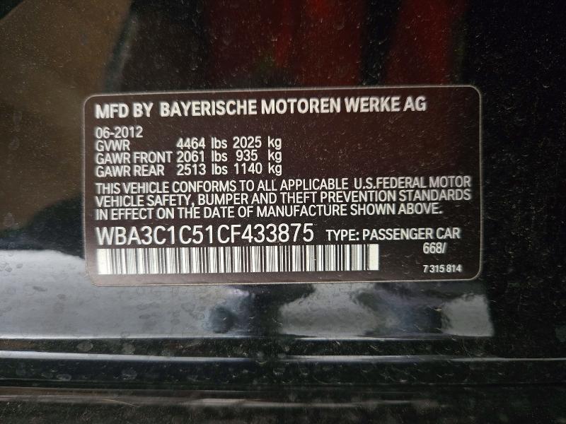 72404026 :رقم المزاد ، WBA3C1C51CF433875 vin ، 2012 Bmw 328 مزاد بيع