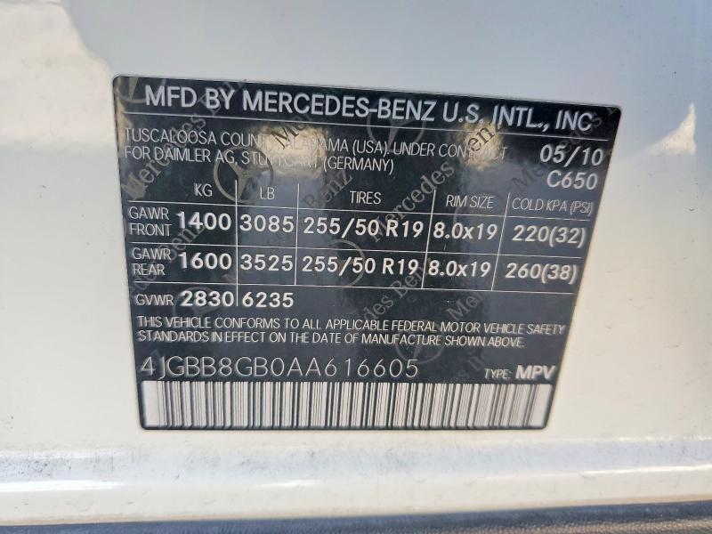 2010 Mercedes-benz Ml მანქანა იყიდება აუქციონზე, vin: 4JGBB8GB0AA616605, აუქციონის ნომერი: 71003506