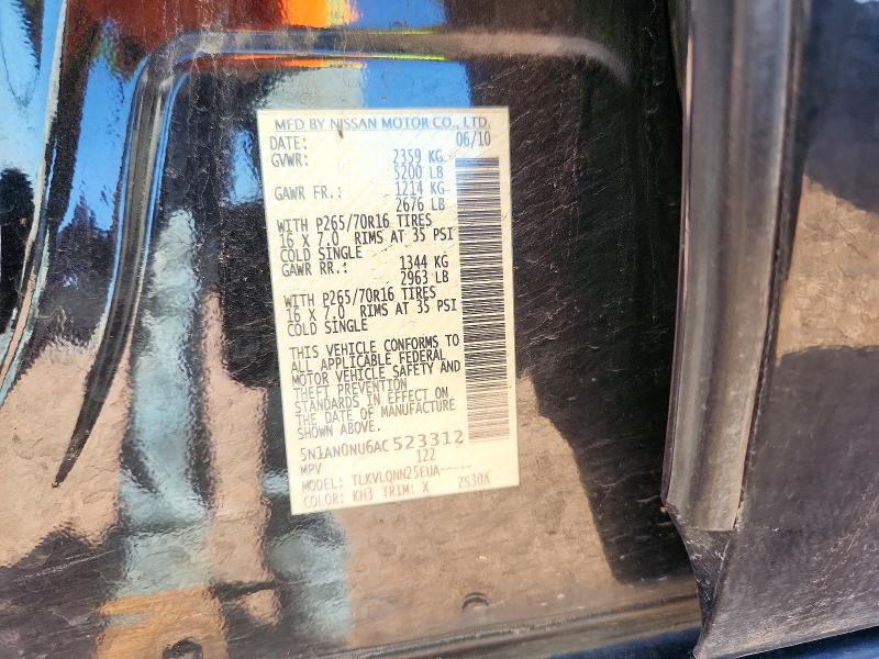 71626146 :رقم المزاد ، 5N1AN0NU6AC523312 vin ، 2010 Nissan Xterra مزاد بيع