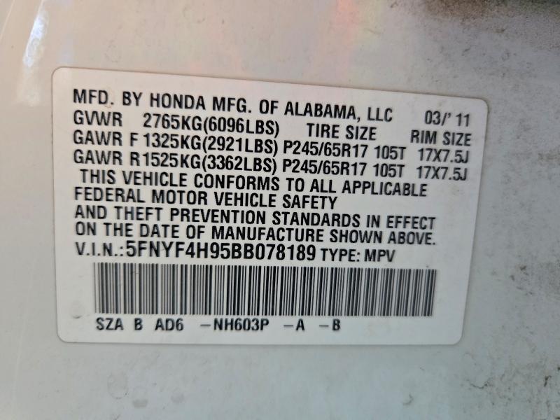 2011 Honda Pilot მანქანა იყიდება აუქციონზე, vin: 5FNYF4H95BB078189, აუქციონის ნომერი: 71352396