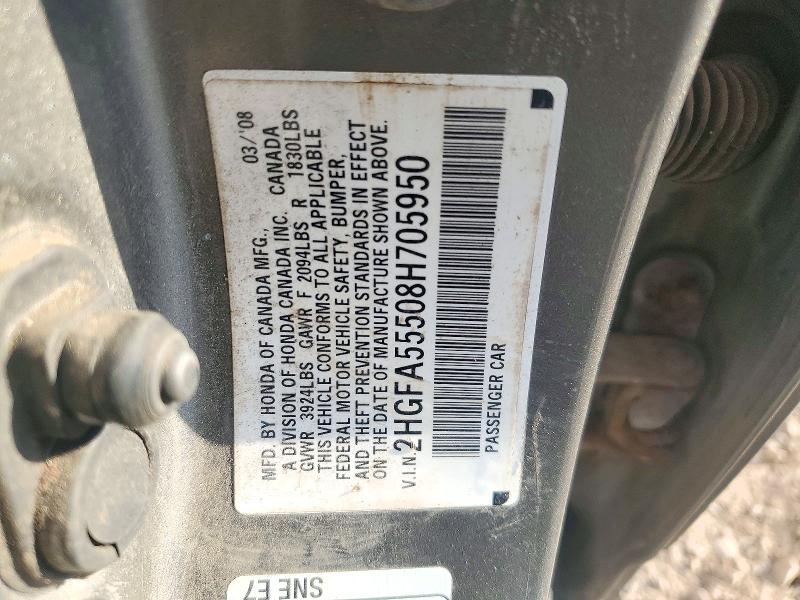 71826446 :رقم المزاد ، 2HGFA55508H705950 vin ، 2008 Honda Civic مزاد بيع