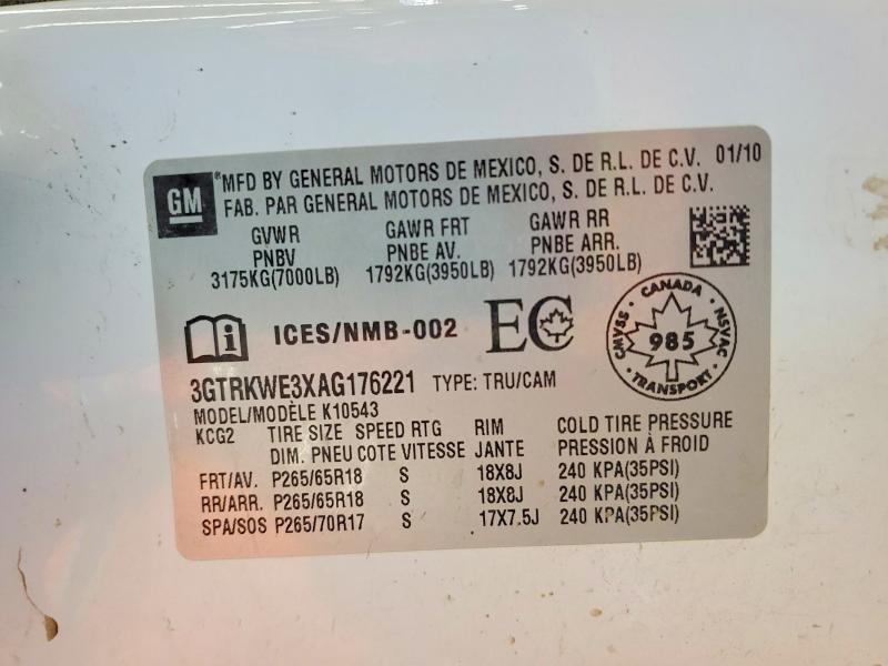 Auction sale of the 2010 Gmc Sierra, vin: 3GTRKWE3XAG176221, lot number: 71201826