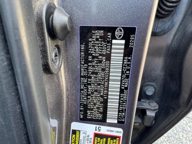 2019 Toyota Camry მანქანა იყიდება აუქციონზე, vin: 4T1B11HK7KU268200, აუქციონის ნომერი: 72021676