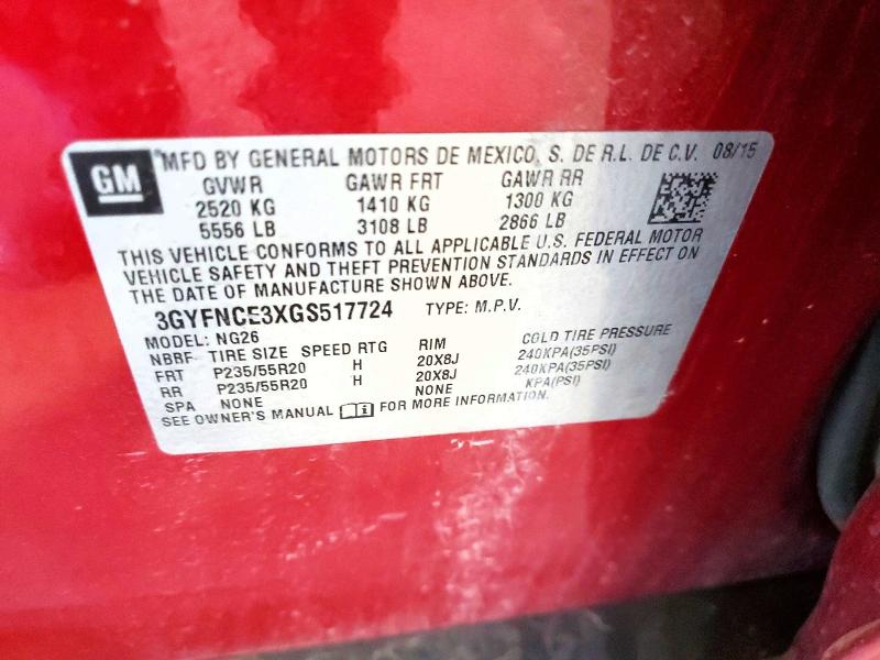 71415746 :رقم المزاد ، 3GYFNCE3XGS517724 vin ، 2016 Cadillac Srx مزاد بيع