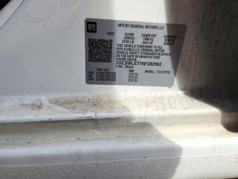 Aukcja sprzedaży 2022 Chevrolet Silverado, vin: 1GC5WLE77NF282962, numer aukcji: 72225446