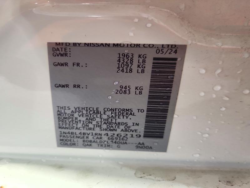 2024 Nissan Altima მანქანა იყიდება აუქციონზე, vin: 1N4BL4BV1RN426219, აუქციონის ნომერი: 72222026