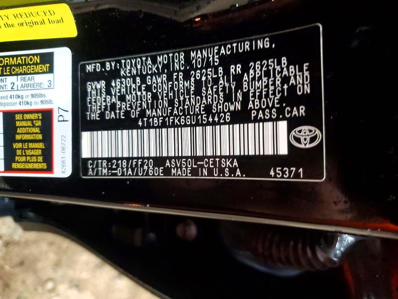 Продаж на аукціоні авто 2016 Toyota Camry, vin: 4T1BF1FK6GU154426, номер лоту: 71549456