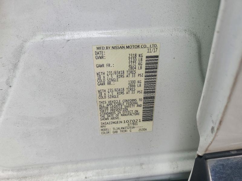 2018 Nissan Murano მანქანა იყიდება აუქციონზე, vin: 5N1AZ2MG8JN107021, აუქციონის ნომერი: 72221506