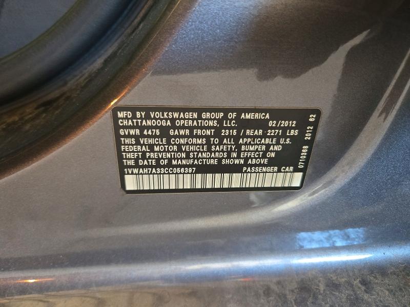 Aukcja sprzedaży 2012 Volkswagen Passat, vin: 1VWAH7A33CC056397, numer aukcji: 71674126