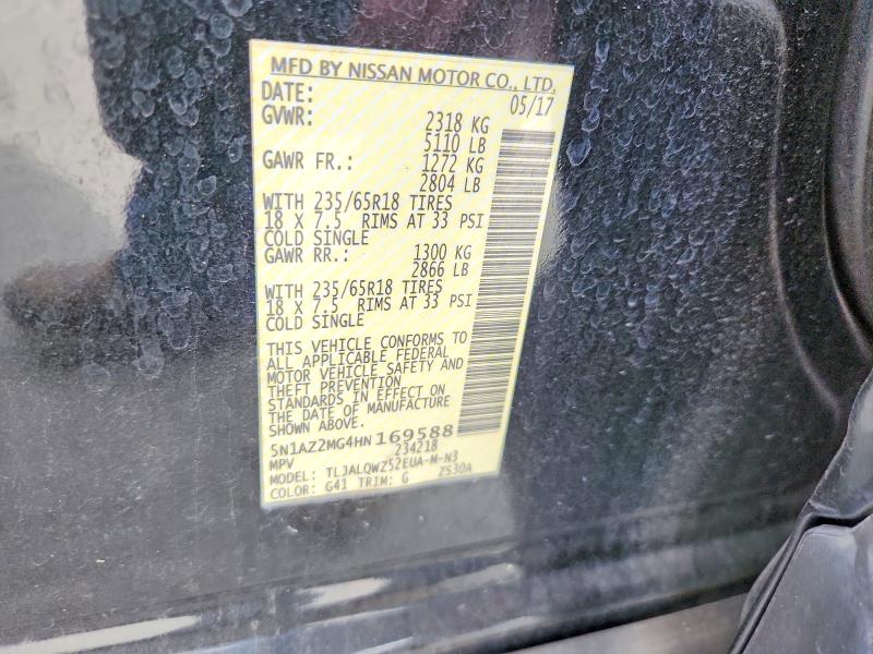 Aukcja sprzedaży 2017 Nissan Murano, vin: 5N1AZ2MG4HN169588, numer aukcji: 71153536