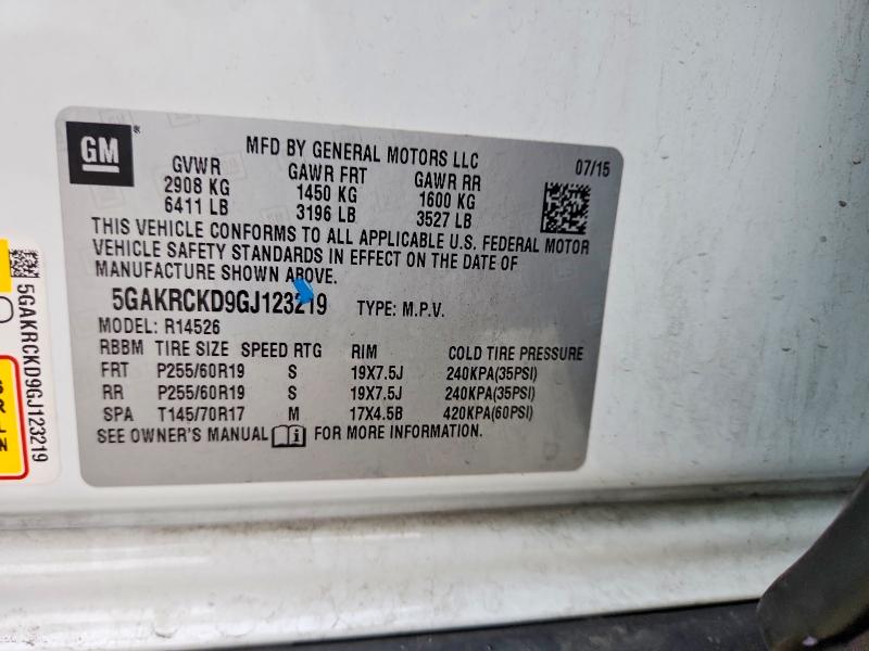71208236 :رقم المزاد ، 5GAKRCKD9GJ123219 vin ، 2016 Buick Enclave مزاد بيع