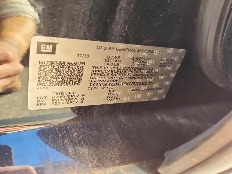 2019 Cadillac Escalade მანქანა იყიდება აუქციონზე, vin: 1GYS4BKJ8KR218145, აუქციონის ნომერი: 72050666