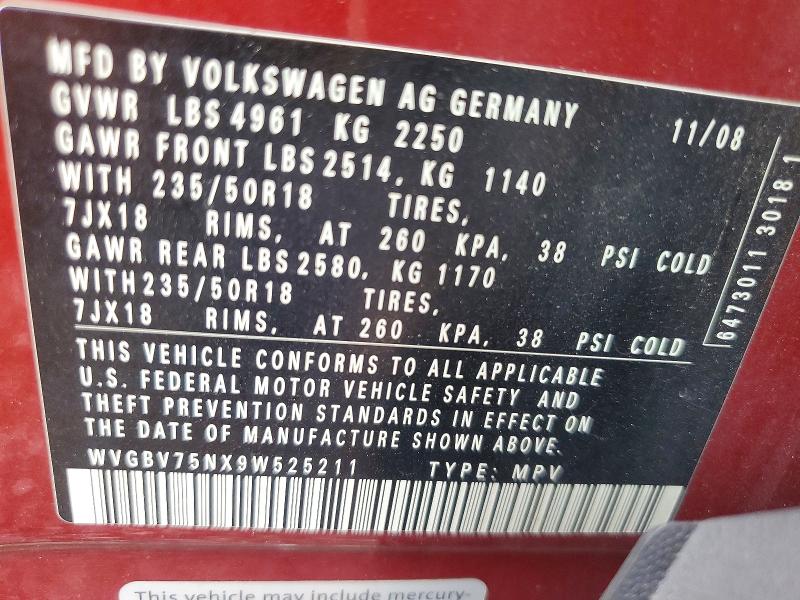Продаж на аукціоні авто 2009 Volkswagen Tiguan, vin: WVGBV75NX9W525211, номер лоту: 70484276