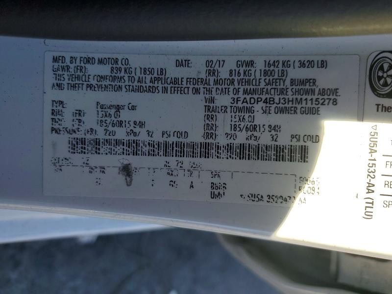 Продажа на аукционе авто 2017 Ford Fiesta, vin: 3FADP4BJ3HM115278, номер лота: 69461756