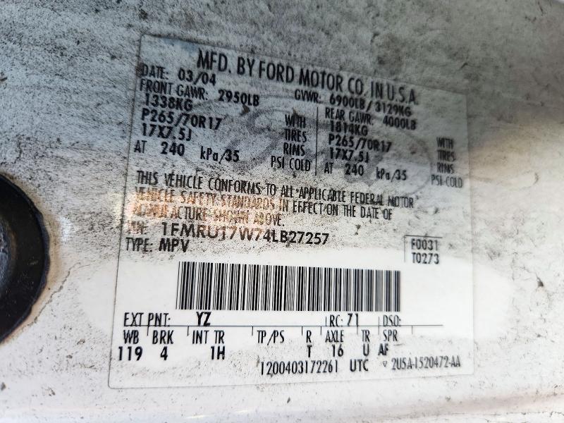 2004 Ford Expedition მანქანა იყიდება აუქციონზე, vin: 1FMRU17W74LB27257, აუქციონის ნომერი: 72502866