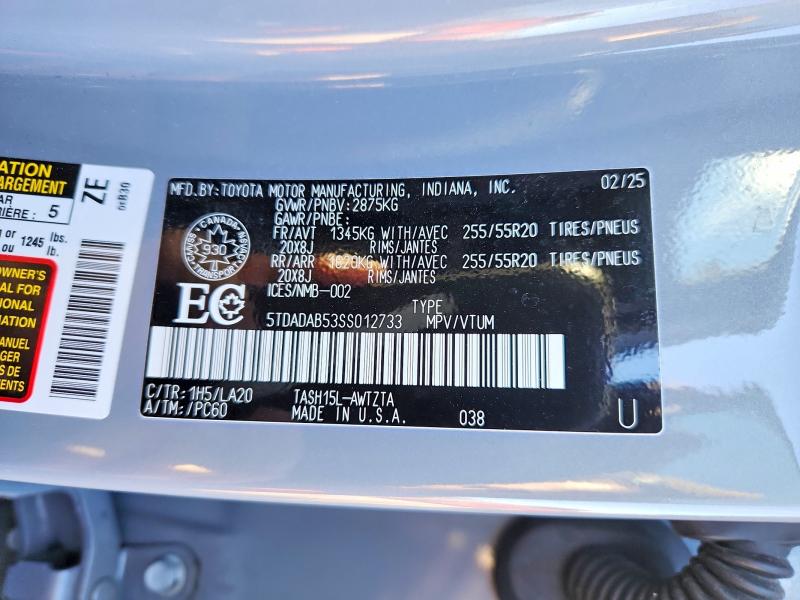 66042076 :رقم المزاد ، 5TDADAB53SS012733 vin ، 2025 Toyota Grand Highlander Hybrid مزاد بيع