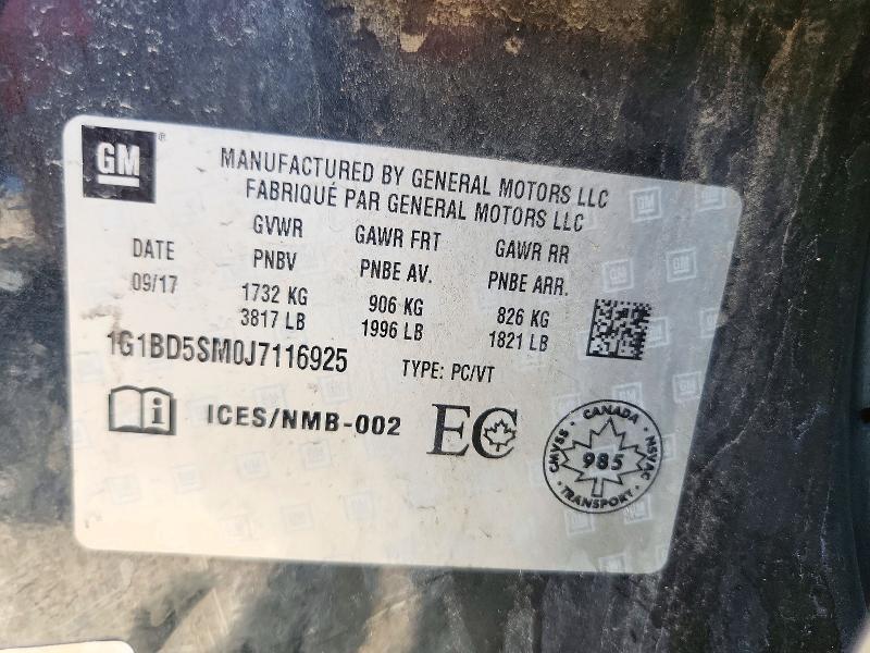 72044956 :رقم المزاد ، 1G1BD5SM0J7116925 vin ، 2018 Chevrolet Cruze مزاد بيع