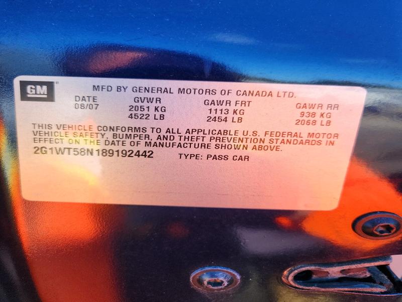 72887126 :رقم المزاد ، 2G1WT58N189192442 vin ، 2008 Chevrolet Impala مزاد بيع