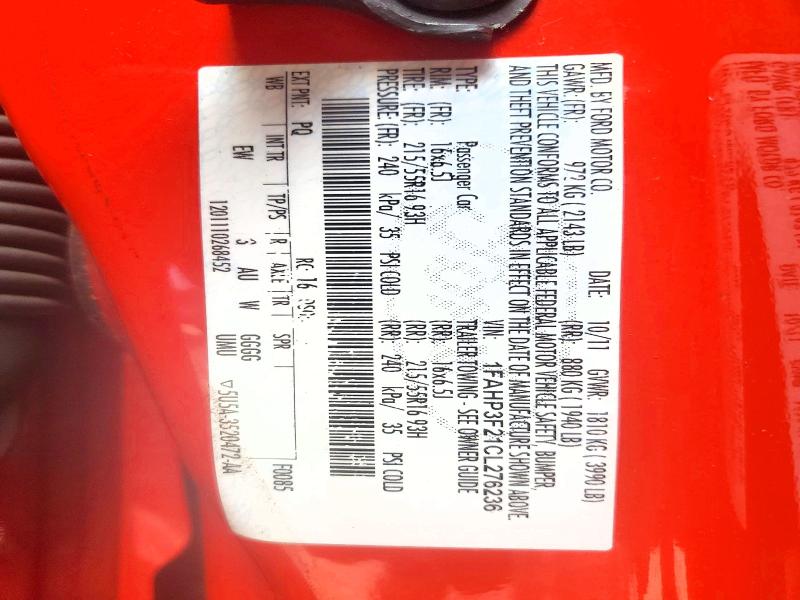 70814746 :رقم المزاد ، 1FAHP3F21CL276236 vin ، 2012 Ford Focus مزاد بيع