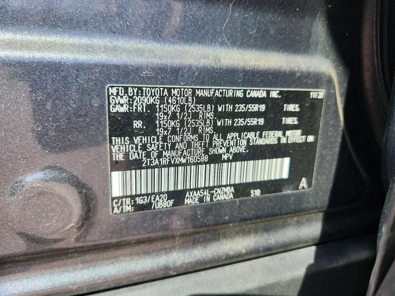 Aukcja sprzedaży 2021 Toyota Rav4, vin: 2T3A1RFVXMW160588, numer aukcji: 71858836