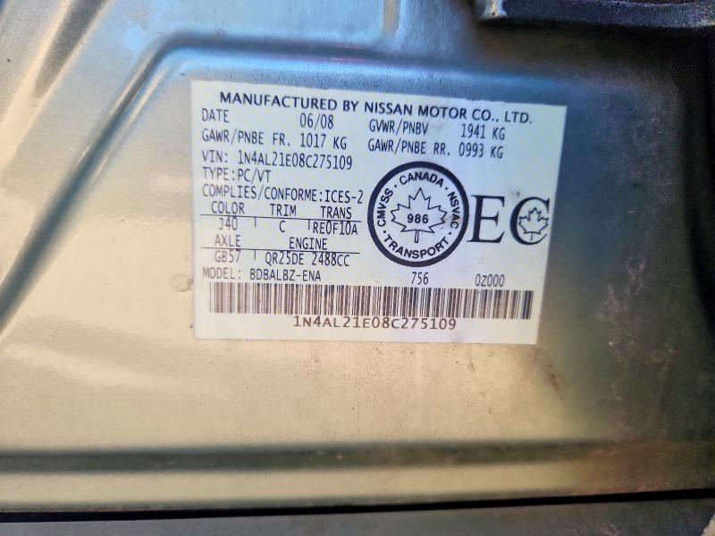 Aukcja sprzedaży 2008 Nissan Altima, vin: 1N4AL21E08C275109, numer aukcji: 71718196