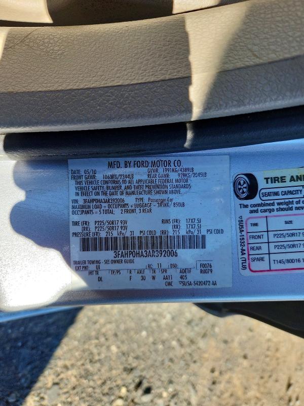Aukcja sprzedaży 2010 Ford Fusion, vin: 3FAHP0HA3AR392006, numer aukcji: 71628026