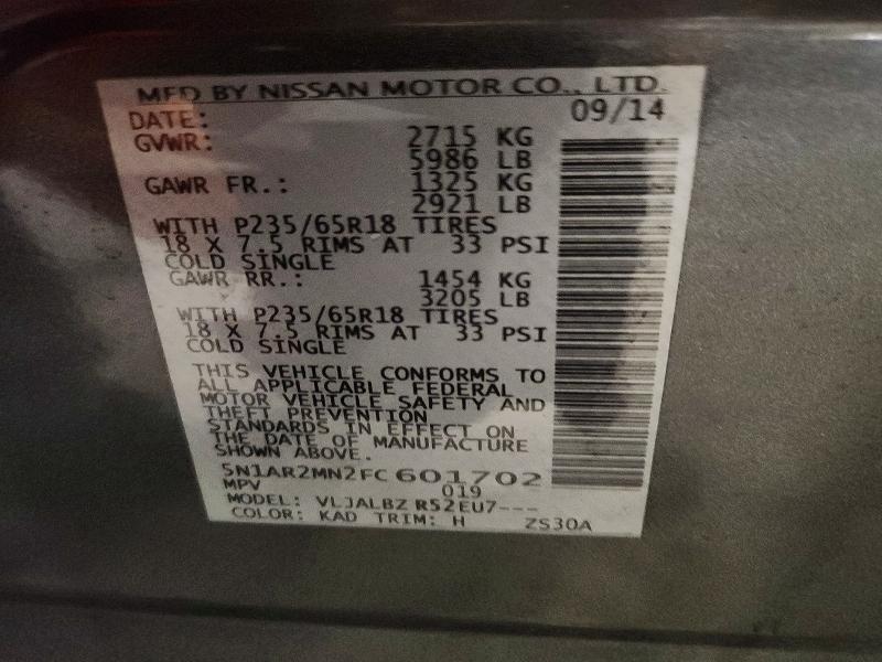 Продаж на аукціоні авто 2015 Nissan Pathfinder, vin: 5N1AR2MN2FC601702, номер лоту: 71891466