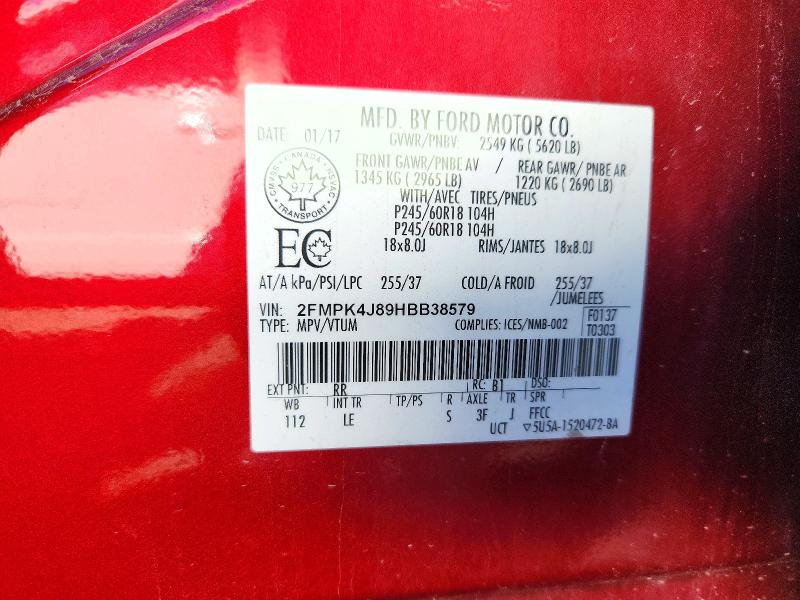 Продаж на аукціоні авто 2017 Ford Edge, vin: 2FMPK4J89HBB38579, номер лоту: 70969376