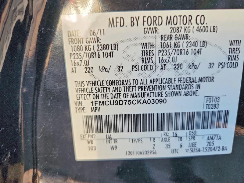 2012 Ford Escape მანქანა იყიდება აუქციონზე, vin: 1FMCU9D75CKA03090, აუქციონის ნომერი: 71983056