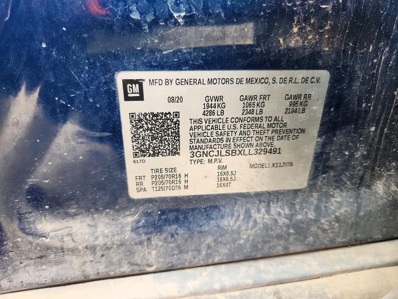72571686 :رقم المزاد ، 3GNCJLSBXLL329491 vin ، 2020 Chevrolet Trax مزاد بيع