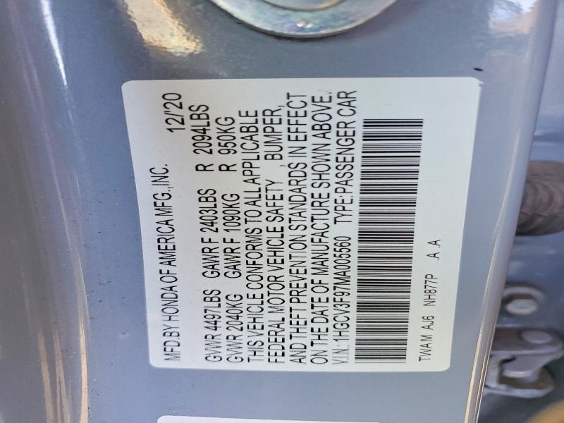 Продаж на аукціоні авто 2021 Honda Accord, vin: 1HGCV3F97MA005560, номер лоту: 71508106