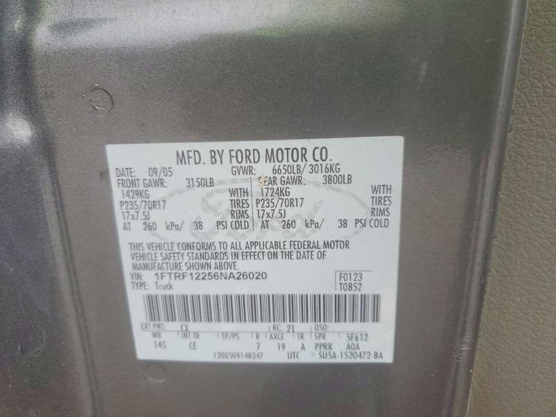 71393636 :رقم المزاد ، 1FTRF12256NA26020 vin ، 2006 Ford F150 مزاد بيع