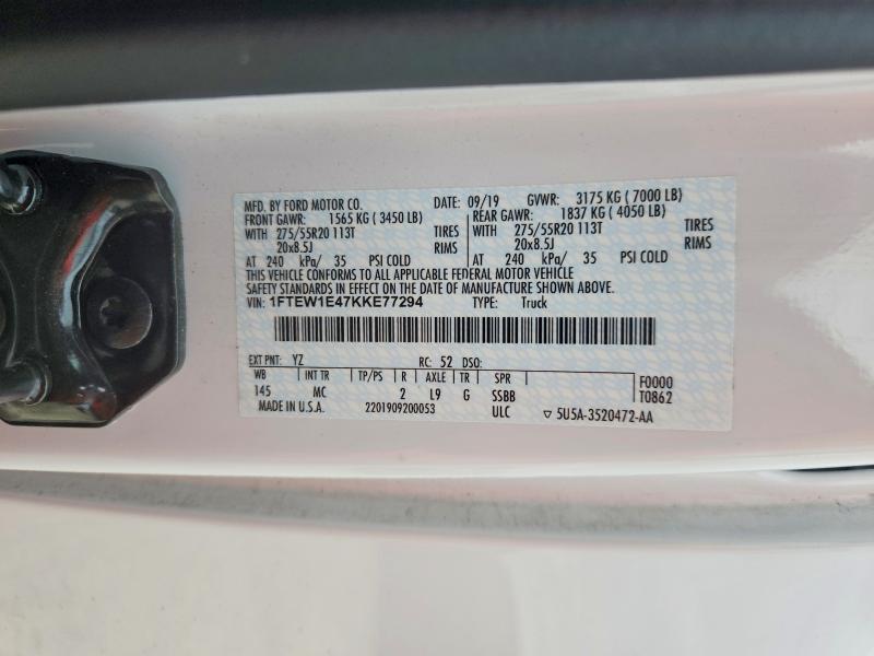 Продажа на аукционе авто 2019 Ford F150, vin: 1FTEW1E47KKE77294, номер лота: 71608356
