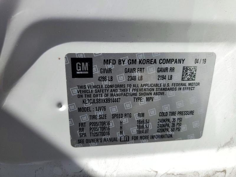 72643526 :رقم المزاد ، KL7CJLSBXKB914447 vin ، 2019 Chevrolet Trax مزاد بيع