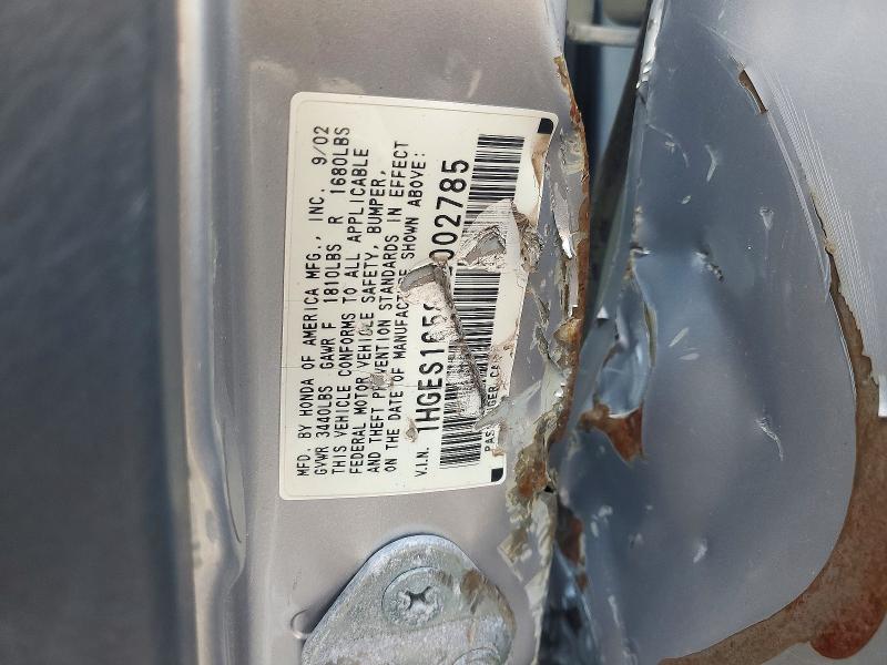 2003 Honda Civic მანქანა იყიდება აუქციონზე, vin: 1HGES16583L002785, აუქციონის ნომერი: 73094236