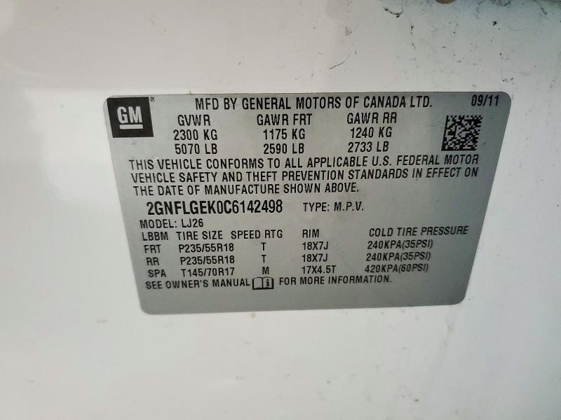 Продаж на аукціоні авто 2012 Chevrolet Equinox, vin: 2GNFLGEK0C6142498, номер лоту: 72798656
