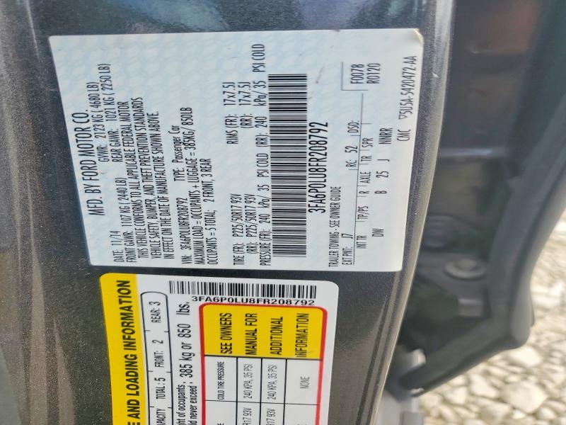 2015 Ford Fusion მანქანა იყიდება აუქციონზე, vin: 3FA6P0LU8FR208792, აუქციონის ნომერი: 70303316
