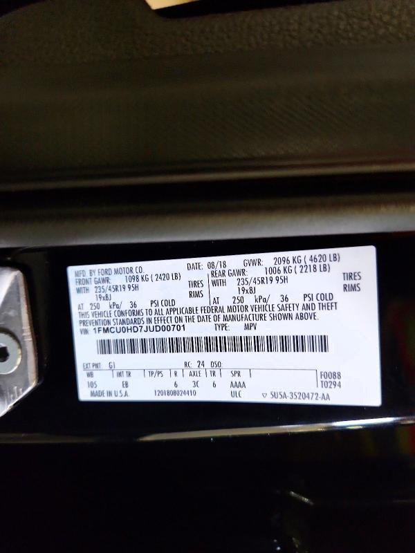 Aukcja sprzedaży 2018 Ford Escape, vin: 1FMCU0HD7JUD00701, numer aukcji: 71190566